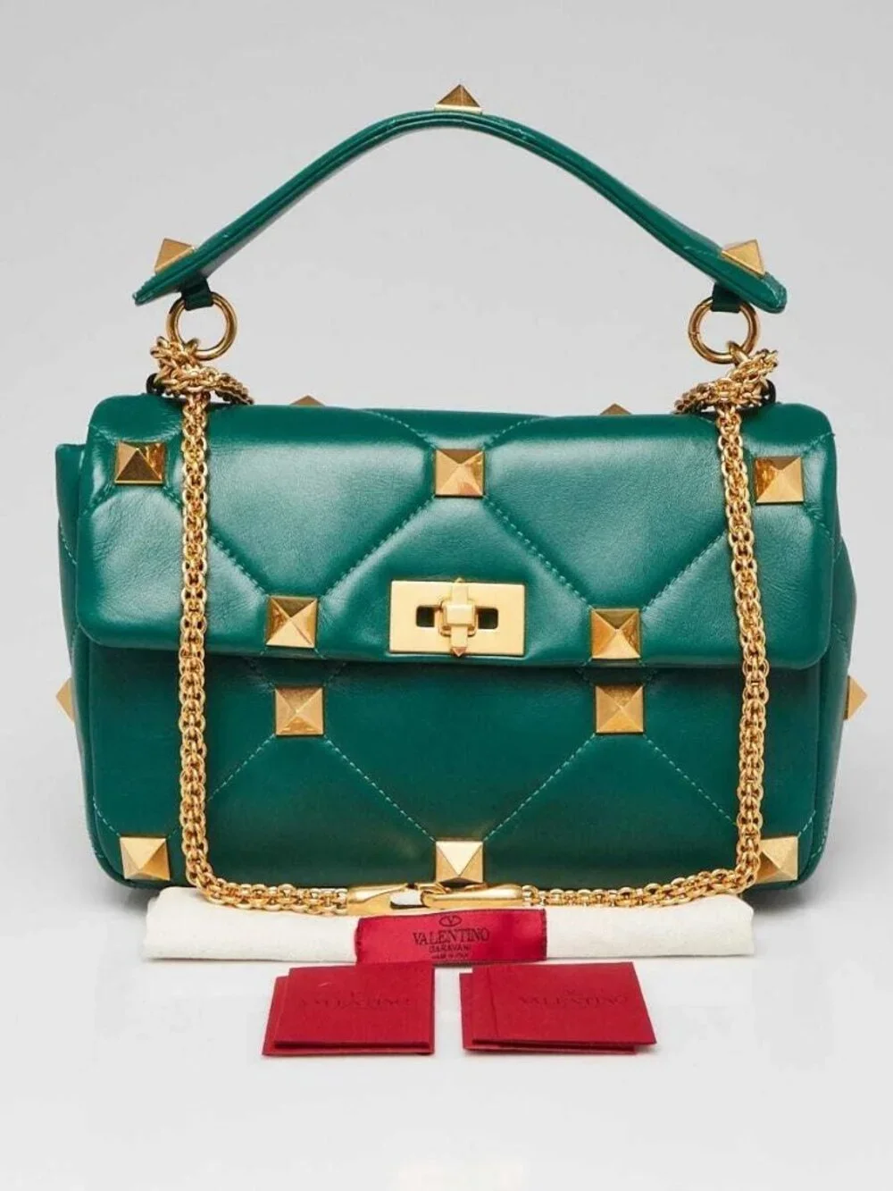 Valentino Jungle Green Nappa Leather Roman Stud Medium Shoulder Bag - Picture 10 of 10